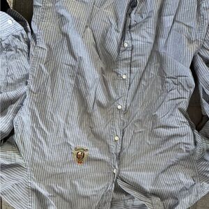 Polo Garage Men's Blue Striped Button-Down Shirt mechanic casual large